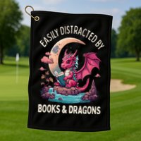 Easily distracted by books and dragons kawaii dragon reader Golf Towel