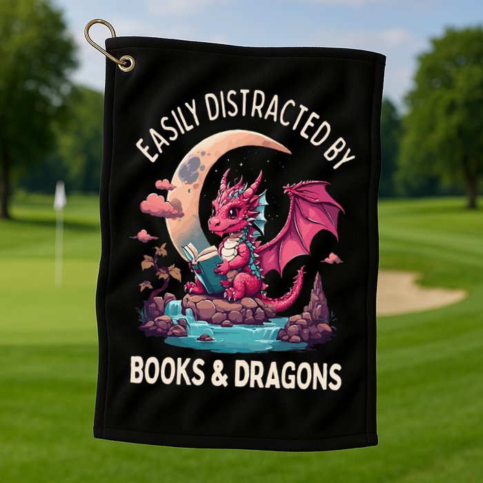 Easily distracted by books and dragons kawaii dragon reader Golf Towel