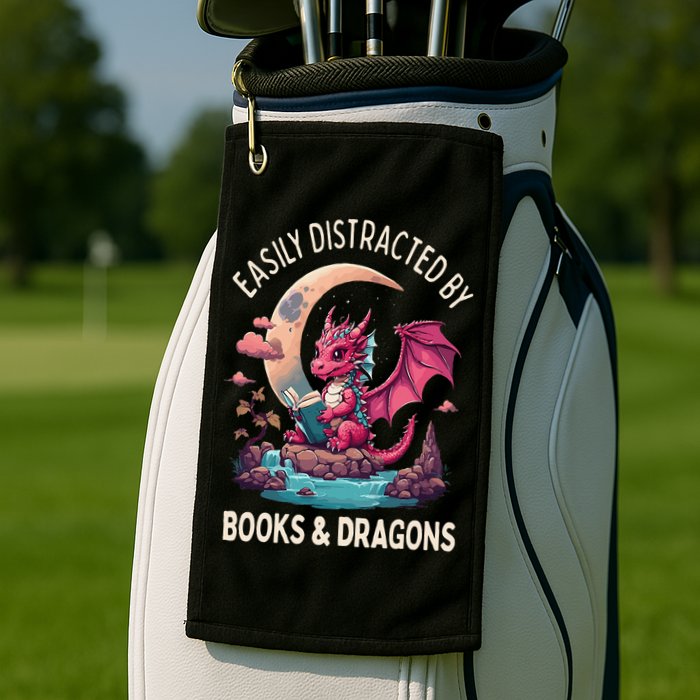 Easily distracted by books and dragons kawaii dragon reader Golf Towel