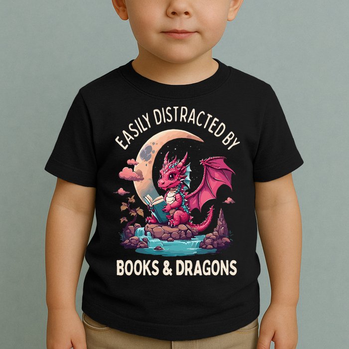 Easily distracted by books and dragons kawaii dragon reader Toddler T-Shirt