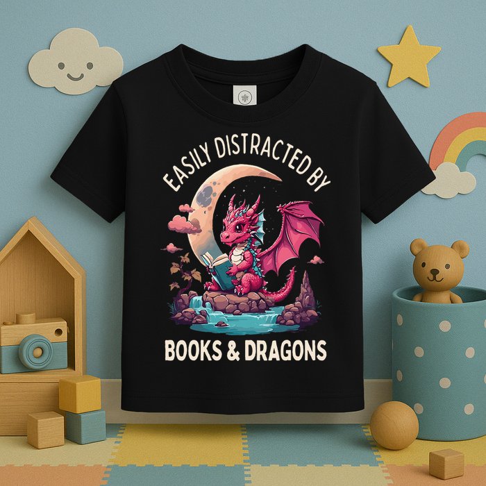 Easily distracted by books and dragons kawaii dragon reader Toddler T-Shirt