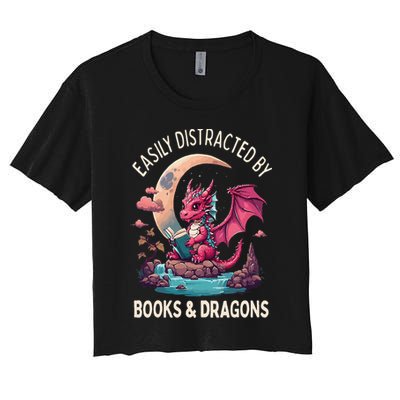Easily distracted by books and dragons kawaii dragon reader Crop Top