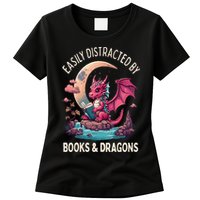 Easily distracted by books and dragons kawaii dragon reader Womens T-Shirt