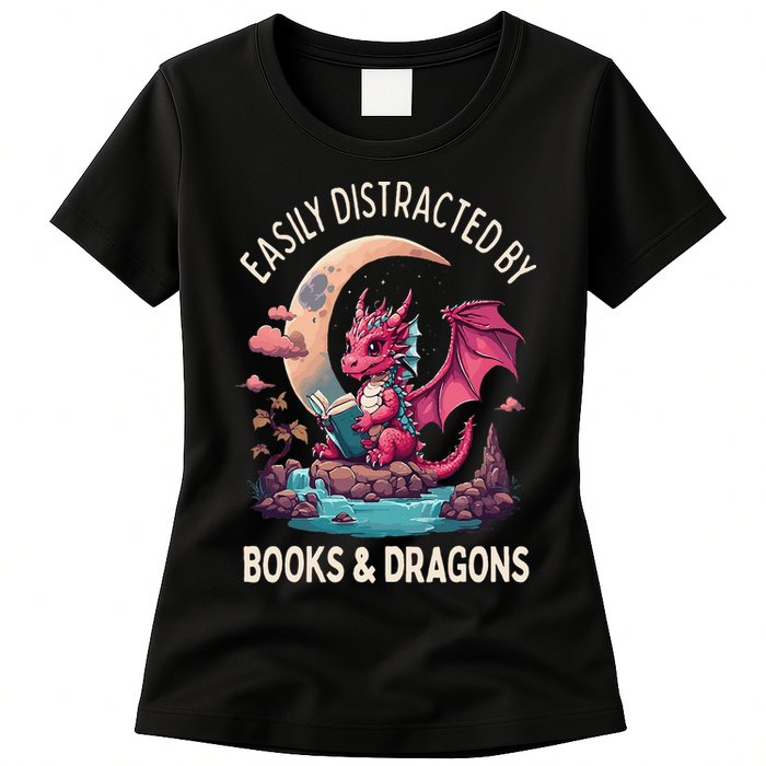 Easily distracted by books and dragons kawaii dragon reader Womens T-Shirt