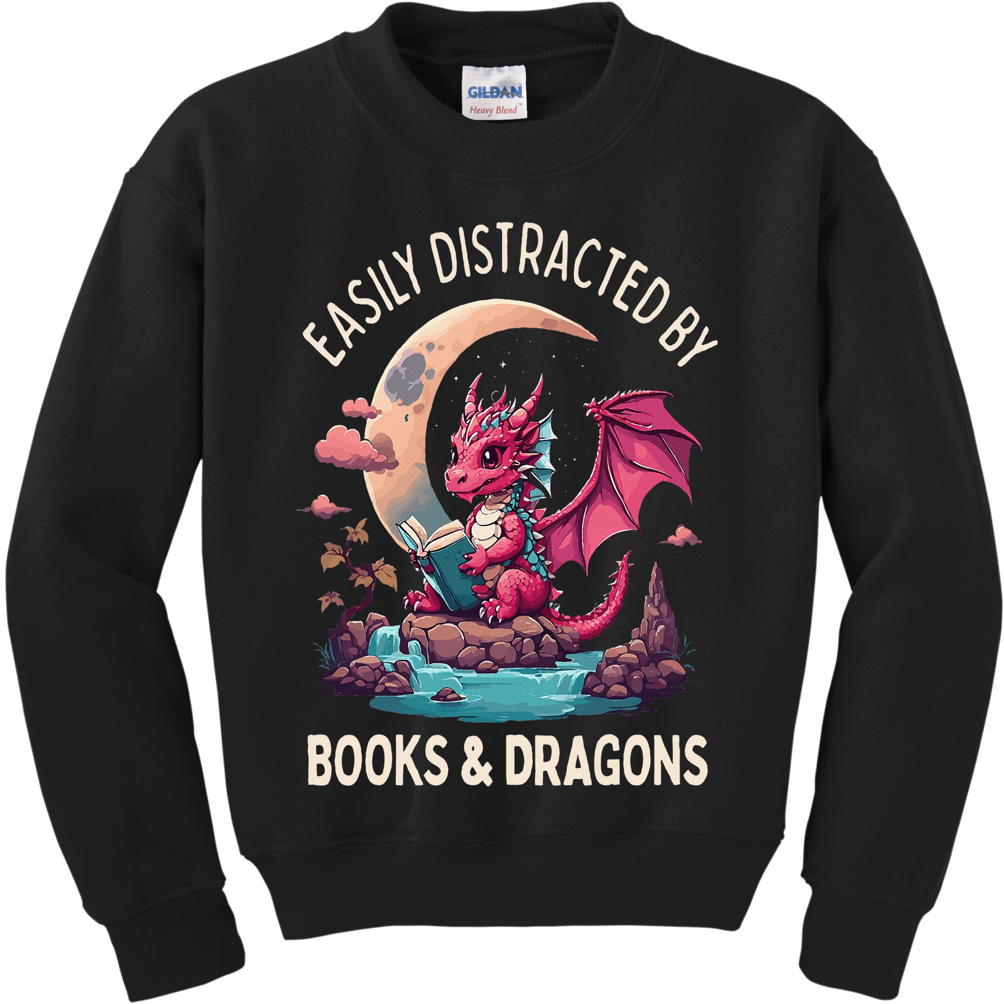 Easily distracted by books and dragons kawaii dragon reader Kids Sweatshirt