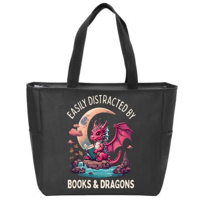 Easily distracted by books and dragons kawaii dragon reader Zip Tote Bag