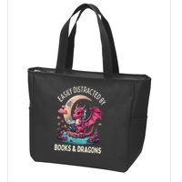 Easily distracted by books and dragons kawaii dragon reader Zip Tote Bag