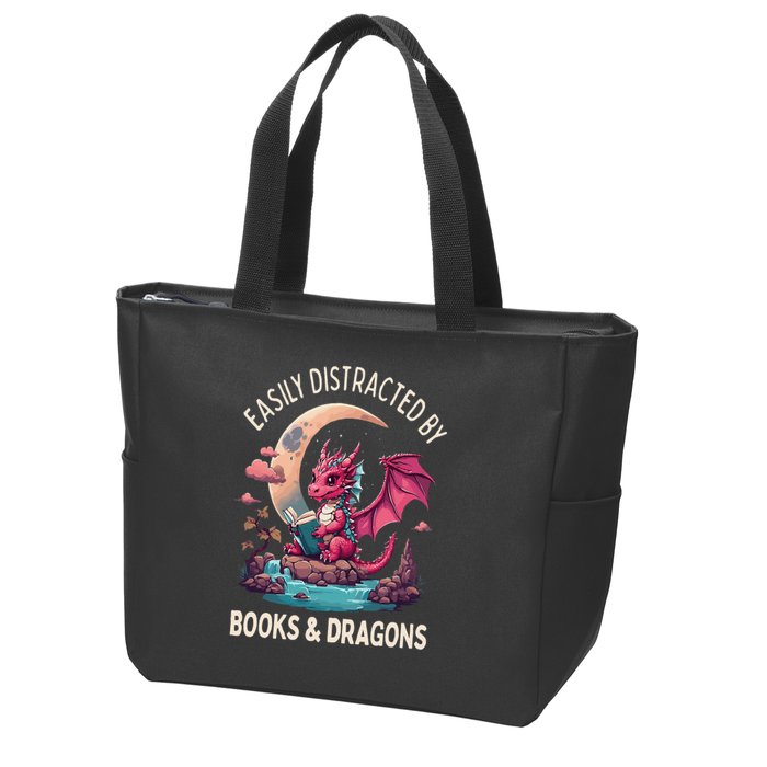 Easily distracted by books and dragons kawaii dragon reader Zip Tote Bag