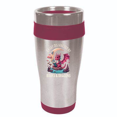 Easily distracted by books and dragons kawaii dragon reader 16oz Travel Tumbler