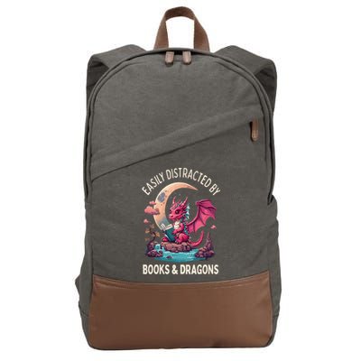 Easily distracted by books and dragons kawaii dragon reader Cotton Canvas Backpack
