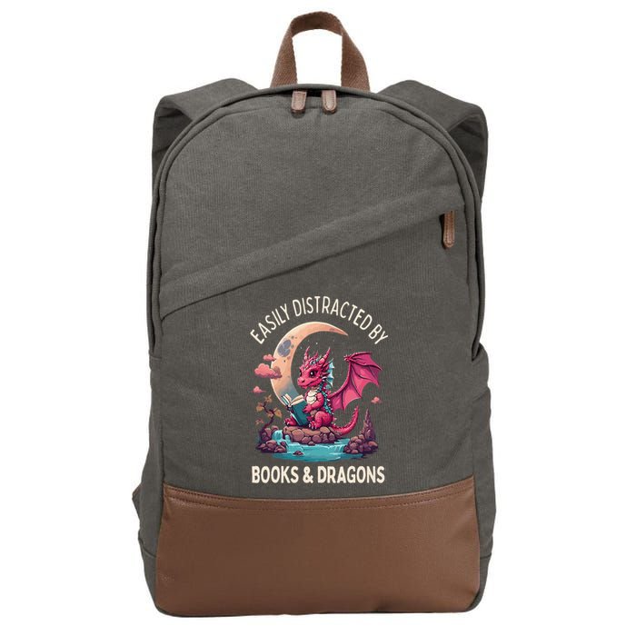 Easily distracted by books and dragons kawaii dragon reader Cotton Canvas Backpack