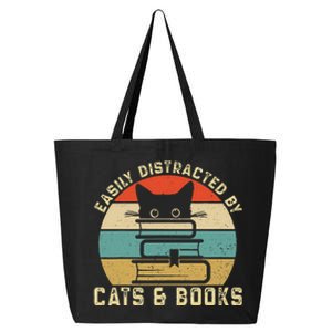 Easily Distracted By Cats And Books Funny Cat & Book Lover 25L Jumbo Tote