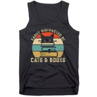 Easily Distracted By Cats And Books Funny Cat & Book Lover Tank Top