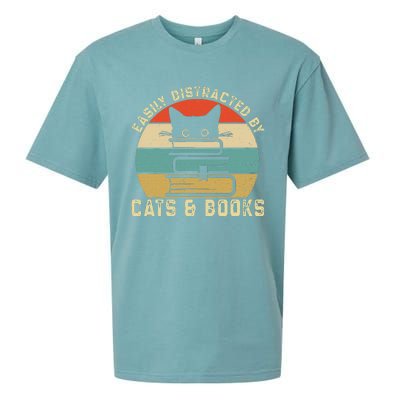 Easily Distracted By Cats And Books Funny Cat & Book Lover Sueded Cloud Jersey T-Shirt