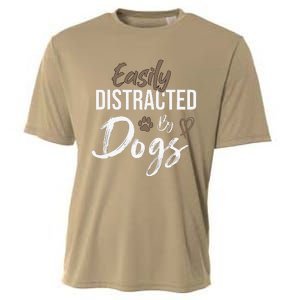 Easily Distracted By Dogs Funny Saying Pet Lover Dog Mom Cooling Performance Crew T-Shirt