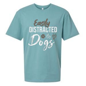 Easily Distracted By Dogs Funny Saying Pet Lover Dog Mom Sueded Cloud Jersey T-Shirt