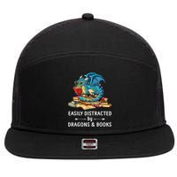 Easily Distracted By Dragons And Books Nerd Dragon 7 Panel Mesh Trucker Snapback Hat