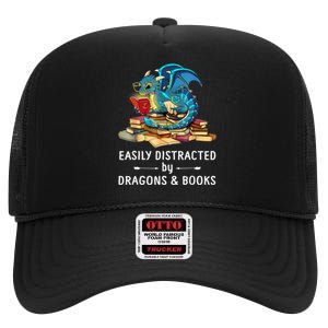 Easily Distracted By Dragons And Books Nerd Dragon High Crown Mesh Back Trucker Hat