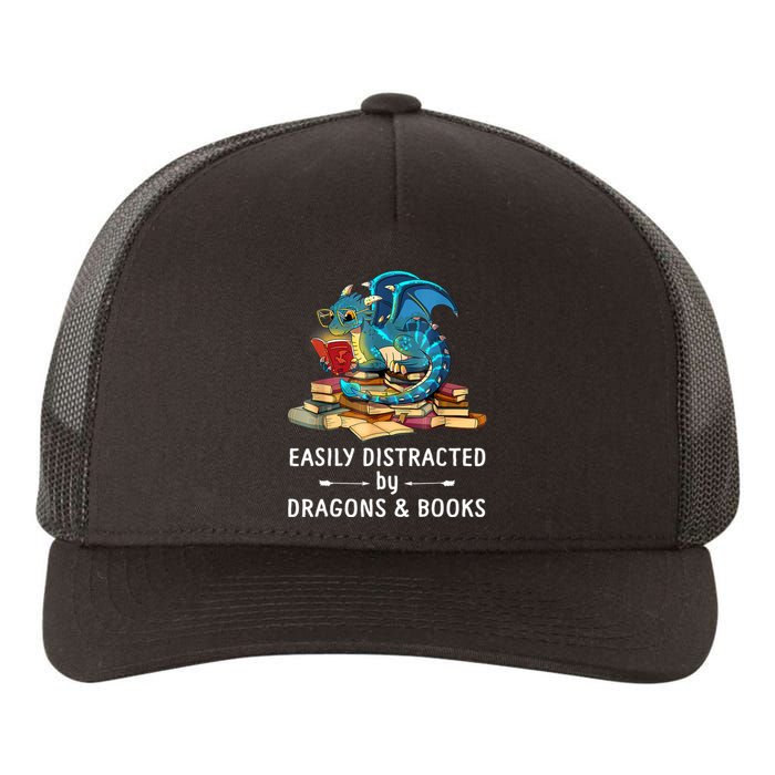 Easily Distracted By Dragons And Books Nerd Dragon Yupoong Adult 5-Panel Trucker Hat