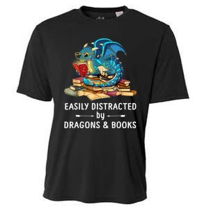 Easily Distracted By Dragons And Books Nerd Dragon Cooling Performance Crew T-Shirt