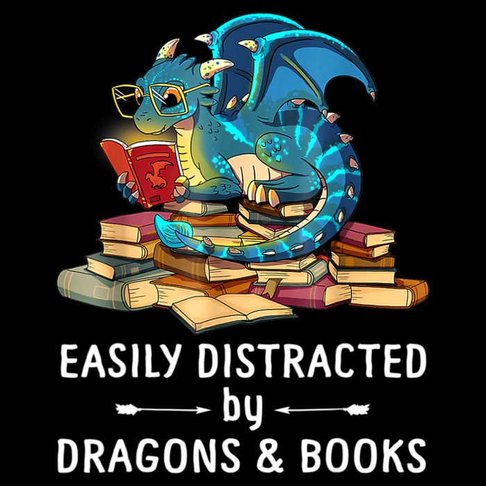 Easily Distracted By Dragons And Books Nerd Dragon Cooling Performance Crew T-Shirt