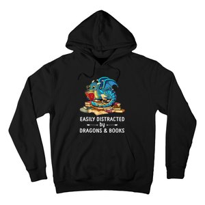 Easily Distracted By Dragons And Books Nerd Dragon Hoodie