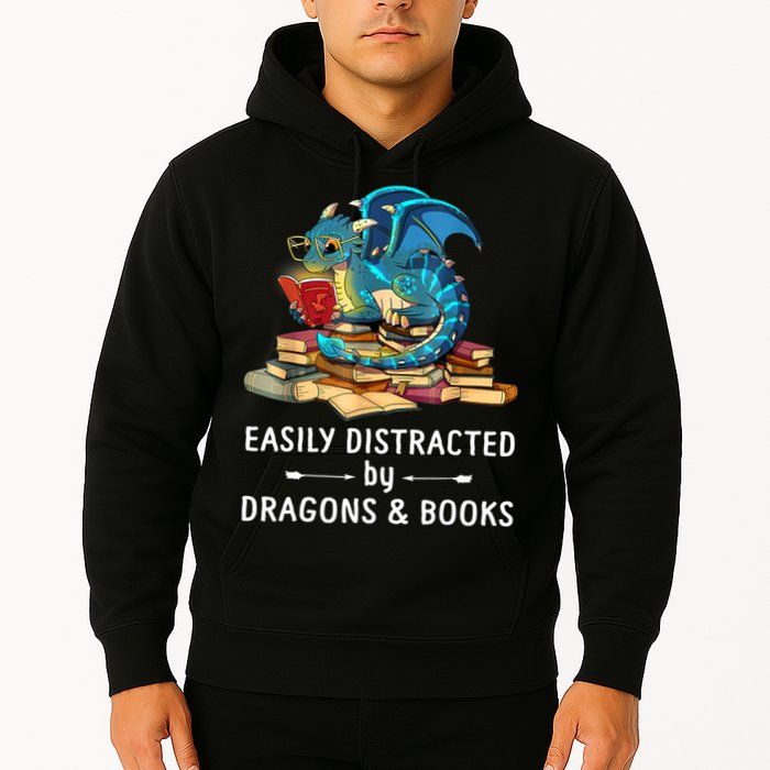 Easily Distracted By Dragons And Books Nerd Dragon Hoodie