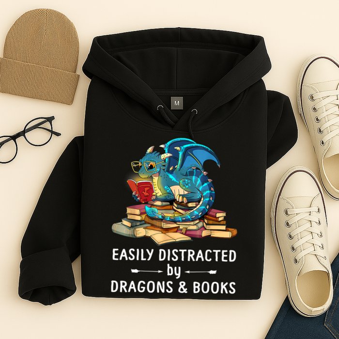 Easily Distracted By Dragons And Books Nerd Dragon Hoodie