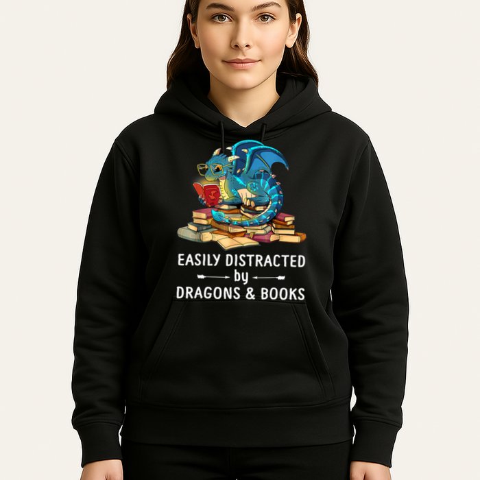 Easily Distracted By Dragons And Books Nerd Dragon Hoodie
