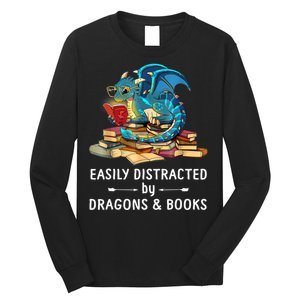 Easily Distracted By Dragons And Books Nerd Dragon Long Sleeve Shirt