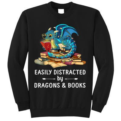 Easily Distracted By Dragons And Books Nerd Dragon Sweatshirt