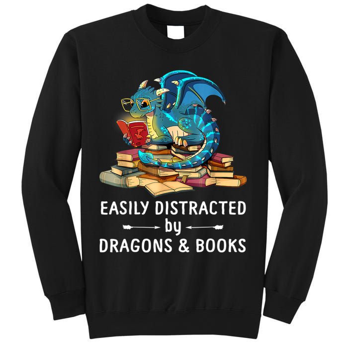 Easily Distracted By Dragons And Books Nerd Dragon Sweatshirt