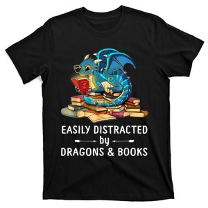 Easily Distracted By Dragons And Books Nerd Dragon T-Shirt