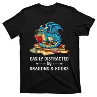 Easily Distracted By Dragons And Books Nerd Dragon T-Shirt