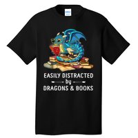 Easily Distracted By Dragons And Books Nerd Dragon Tall T-Shirt