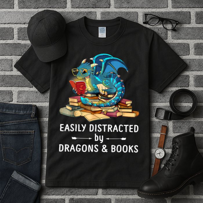 Easily Distracted By Dragons And Books Nerd Dragon Tall T-Shirt
