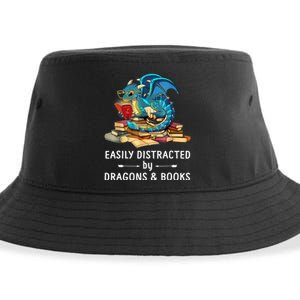 Easily Distracted By Dragons And Books Nerd Dragon Sustainable Bucket Hat