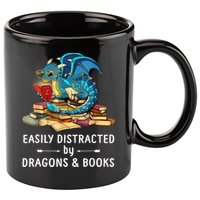 Easily Distracted By Dragons And Books Nerd Dragon 11oz C Handle Ceramic Mug
