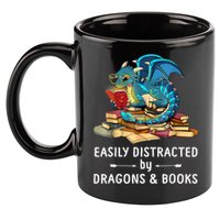 Easily Distracted By Dragons And Books Nerd Dragon 11oz C Handle Ceramic Mug