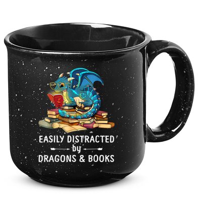 Easily Distracted By Dragons And Books Nerd Dragon 15oz Campfire Ceramic Mug
