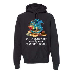 Easily Distracted By Dragons And Books Nerd Dragon Premium Hoodie