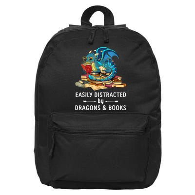Easily Distracted By Dragons And Books Nerd Dragon 16 in Basic Backpack