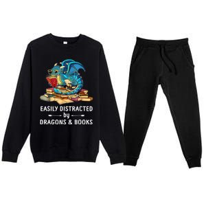 Easily Distracted By Dragons And Books Nerd Dragon Premium Crewneck Sweatsuit Set