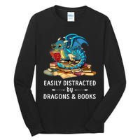 Easily Distracted By Dragons And Books Nerd Dragon Tall Long Sleeve T-Shirt