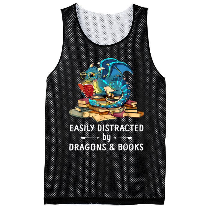 Easily Distracted By Dragons And Books Nerd Dragon Mesh Reversible Basketball Jersey Tank