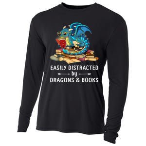 Easily Distracted By Dragons And Books Nerd Dragon Cooling Performance Long Sleeve Crew