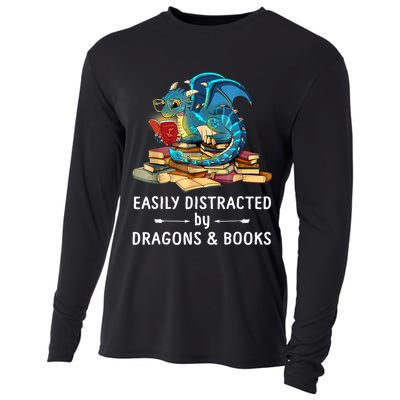 Easily Distracted By Dragons And Books Nerd Dragon Cooling Performance Long Sleeve Crew
