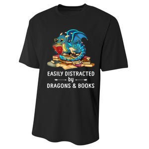 Easily Distracted By Dragons And Books Nerd Dragon Performance Sprint T-Shirt