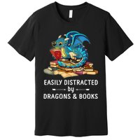 Easily Distracted By Dragons And Books Nerd Dragon Premium T-Shirt