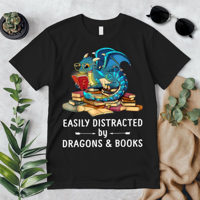 Easily Distracted By Dragons And Books Nerd Dragon Premium T-Shirt